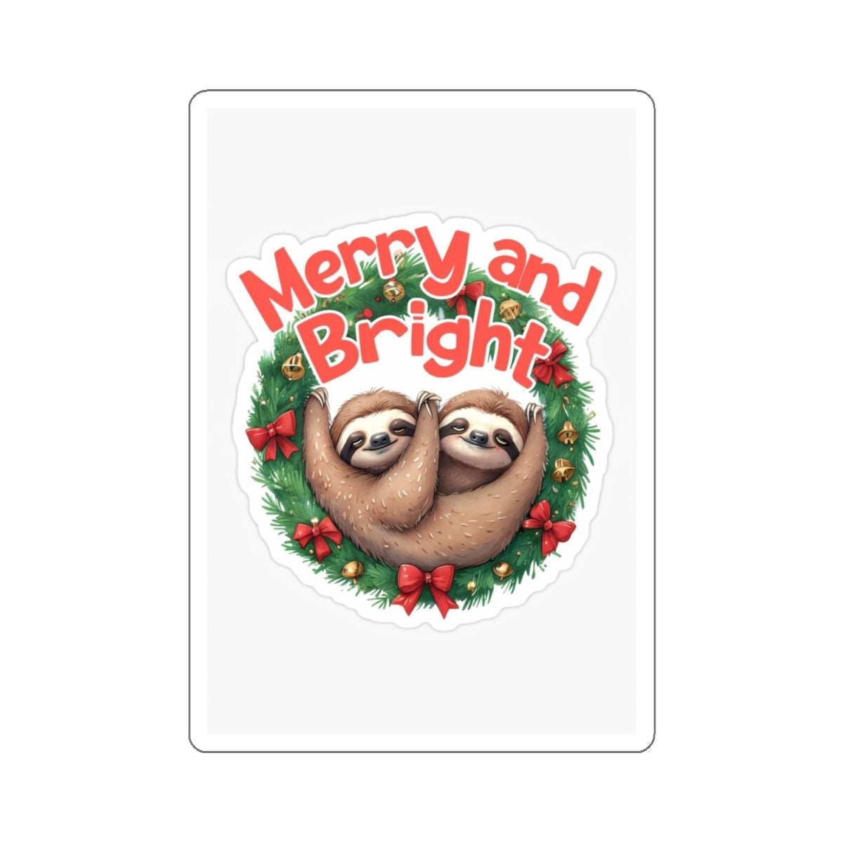 Merry and Bright Sloths in Wreath Kiss-Cut Stickers