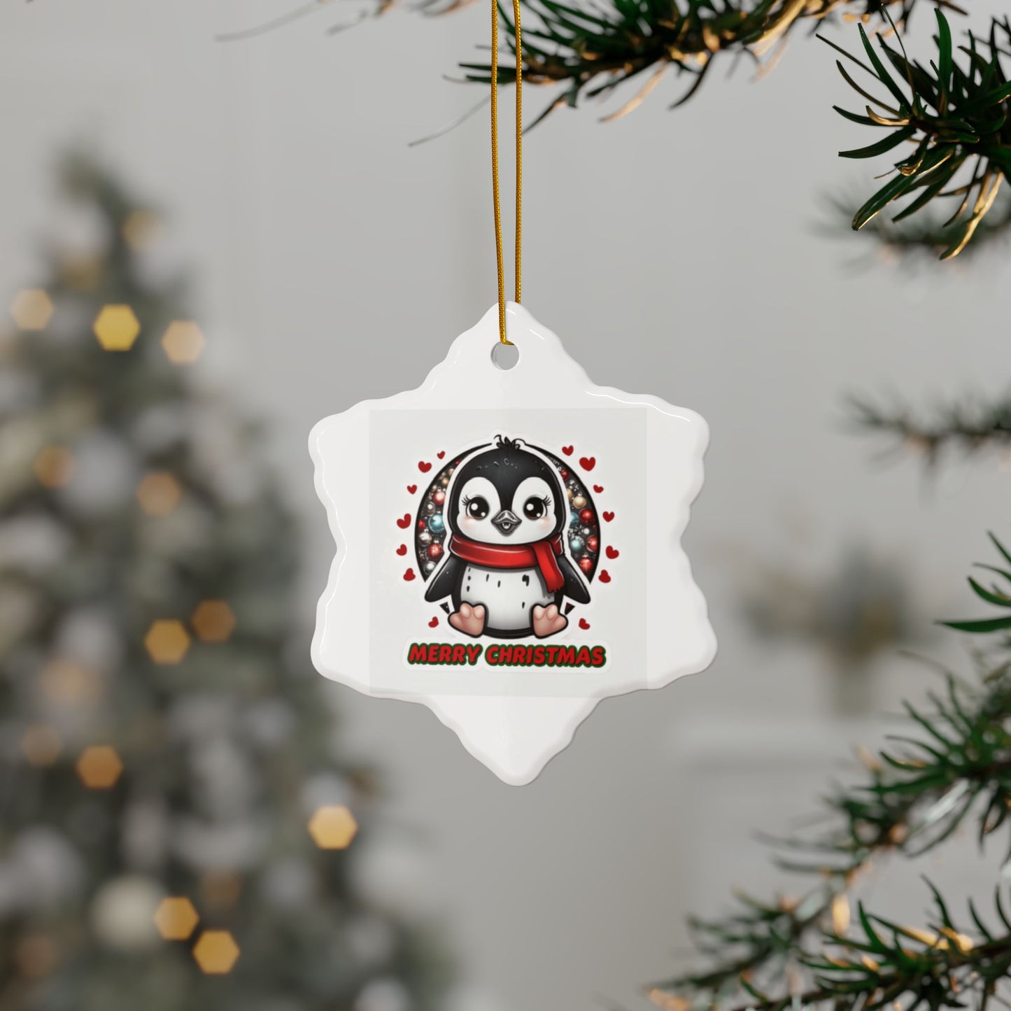 Penguin Christmas with Year Decorative Ceramic Ornaments, Double-Sided (1pc, 3pcs, 5pcs, 10pcs)