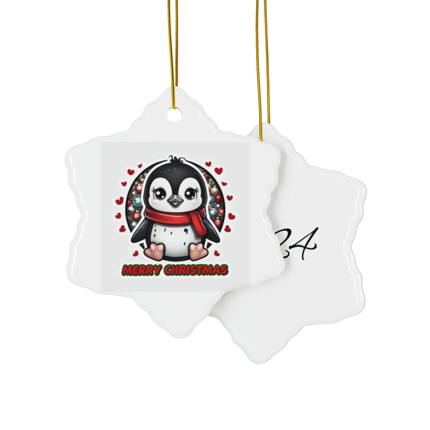 Penguin Christmas with Year Decorative Ceramic Ornaments, Double-Sided (1pc, 3pcs, 5pcs, 10pcs)